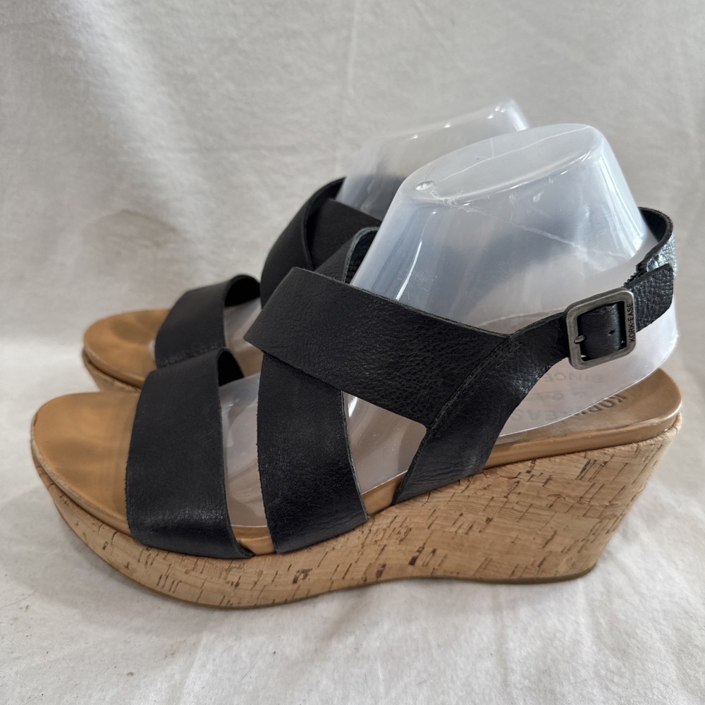 Kork Ease Women's Platform Black Pebbled Leather Strappy Sandals US Sz 10 M Shoe